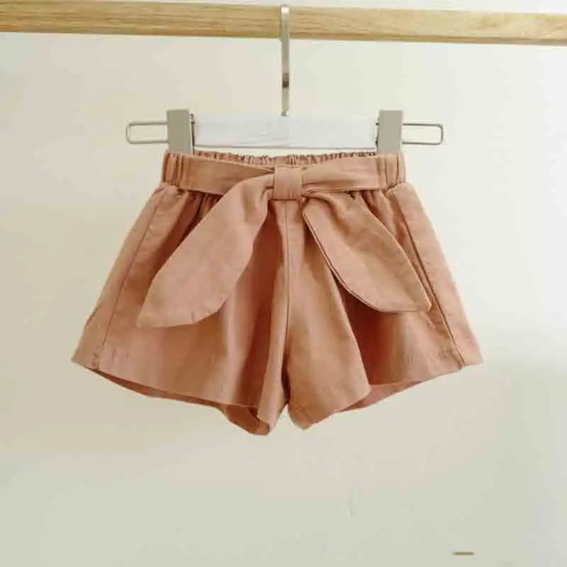 Baby Girls Summer Clothing Girl Shorts Bowknot Solid Short Pants Elastic Waist Cotton Kids Shorts For Girls Khaki Short Pants - Цвет: Pink