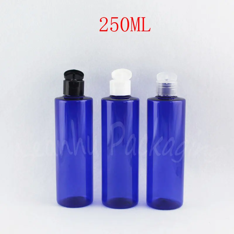 

250ML Blue Flat Shoulder Plastic Bottle , 250CC Empty Cosmetic Container , Shampoo / Lotion / Toner Sub-bottling (20 PC/Lot)