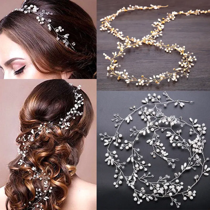 

Women Girl Bride Wedding Faux Pearl Hair Band Garland Flower Headband TT@88