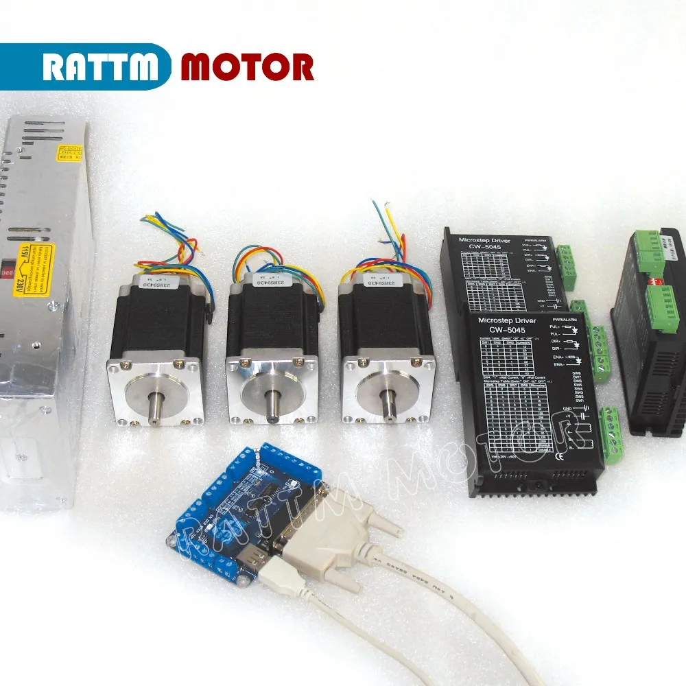

EU ship & Free Tax!! 3 axis CNC kit 3 NEMA23 270 oz-in stepper motor&driver with 256 microstep and 4.5A current