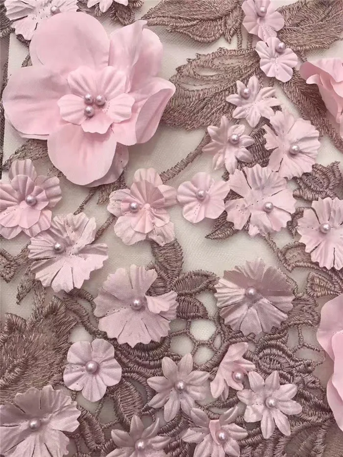 Rosa spitze blume organza 3d stoff blumen luxus spitze stoff perlen
