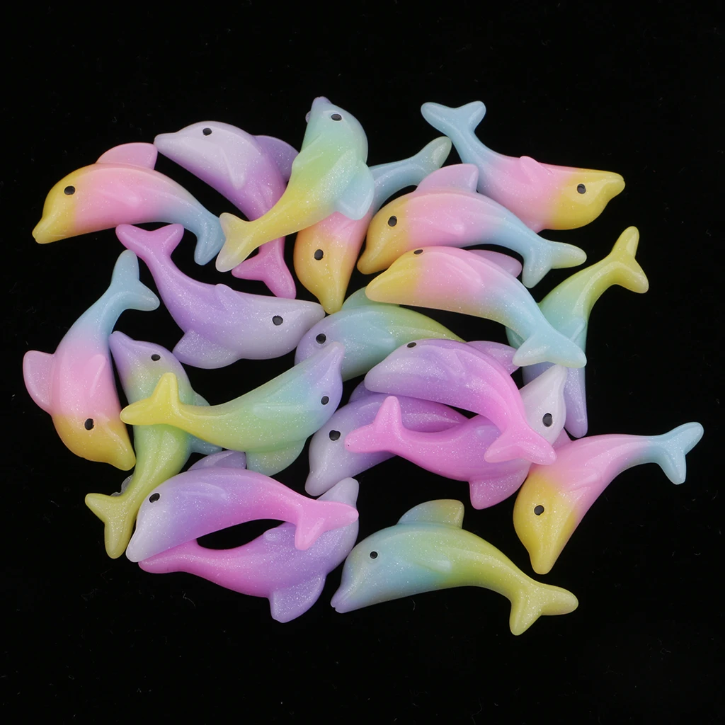 20x Rainbow Dolphin Resin Cabochon Flatbacks Embellishment Craft Accessory Sewing Crafts Accessory Hanging Ornaments 32x13mm