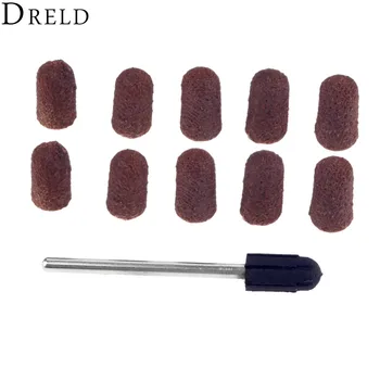 

DRELD 10Pcs Dremel Accessories Sanding Caps with Sander Drum Mandrel Rotary Tool Nail Drill Bits Electrical Polishing Tools