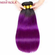 Miss Rola Hair Pre Colored Ombre Brazilian Straight hair Bundles Wave T1B Purple Hair Non Remy