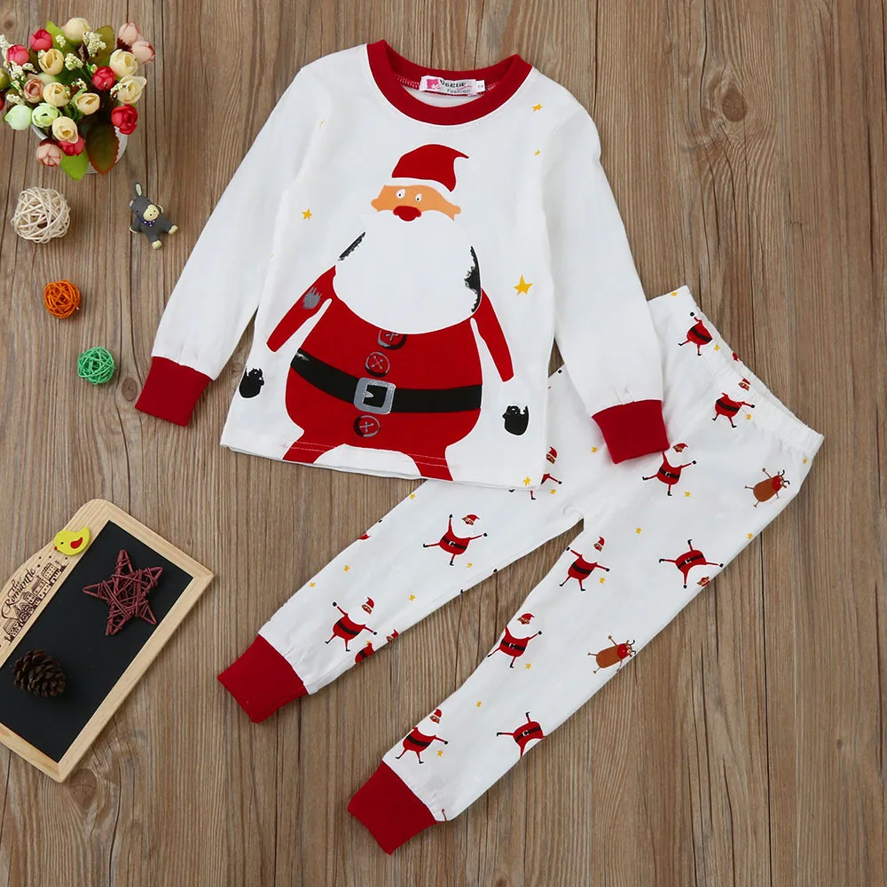 

Christmas Clothes Toddler Kids Plus Size Sleepwear Set Infant Baby Girls Boys Cotton Christmas Santa Claus Print Top Pant Set