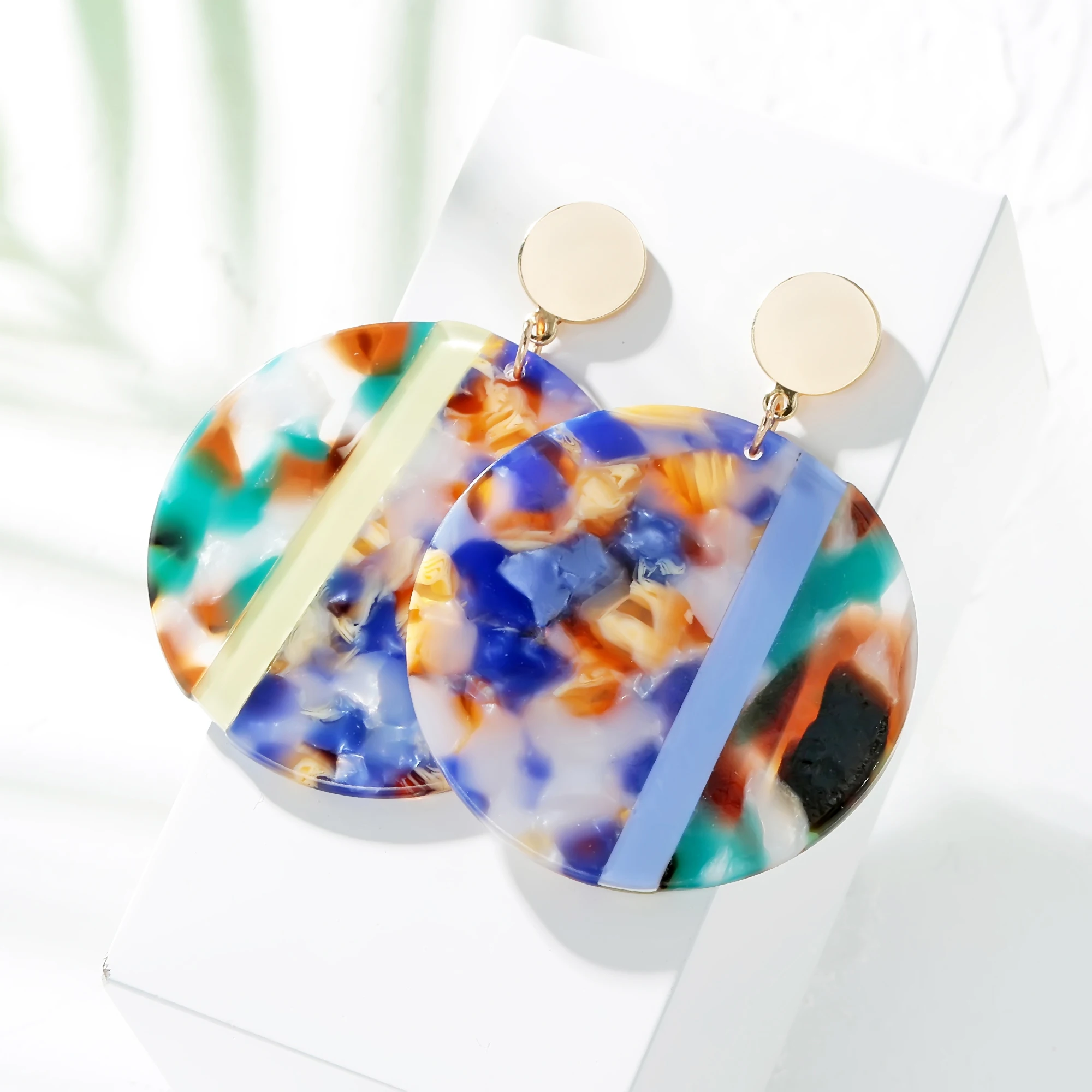 Geometric Round Tortoiseshell Stitching Dangle Earrings for Women Colorful Leopard Acrylic Big Bohemian Jewelry Gifts | Украшения и