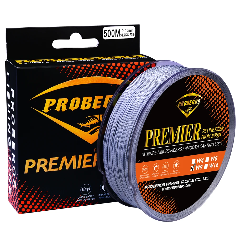 300M&500M 9 Stands Fishing Line Proberos Brand Green/Grey/Yellow/Blue