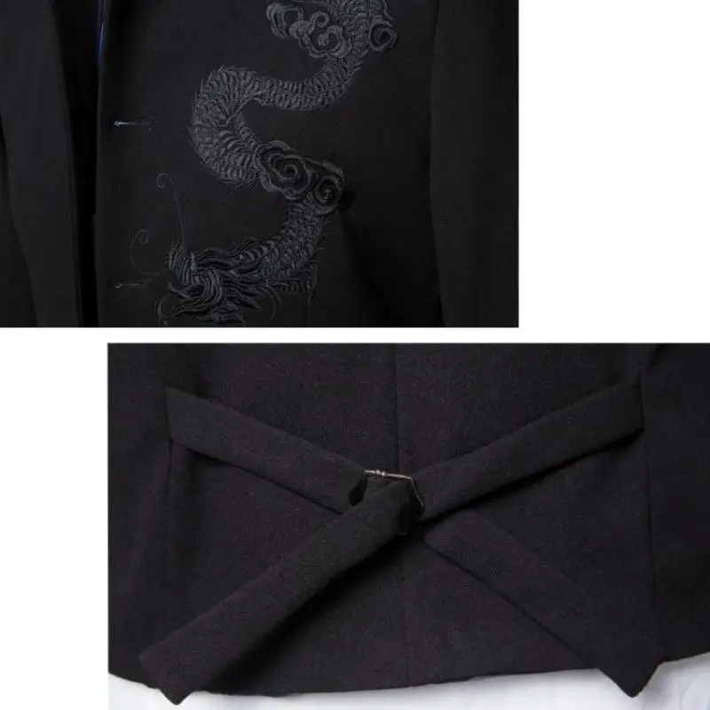 4XL китайский дракон вышивка туника свадебные костюмы для мужчин комплект жениха