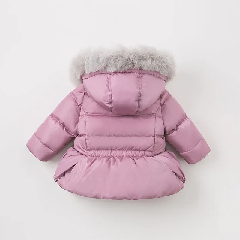 DB8965 dave bella/Зимний пуховик для маленьких девочек Детская верхняя одежда на 90% белом утином пуху модное фиолетовое пальто
