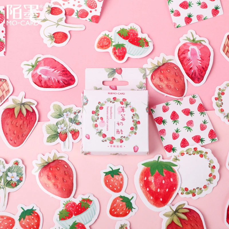 

46 pcs/box Fruit Pink Strawberry paper sticker package DIY diary decoration sticker album scrapbooking