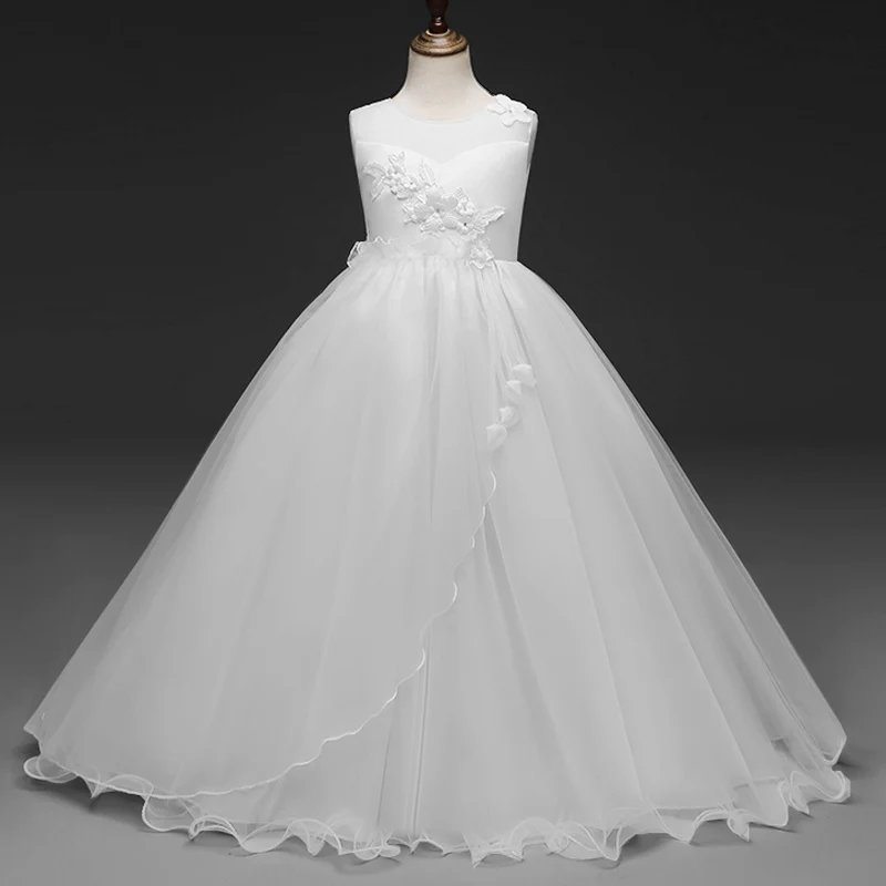 

Teen Girl Evening Party Long Dress 5-14Y Girl Formal School Ceremony Outfit Kids Christening Costume White first Communion Dress