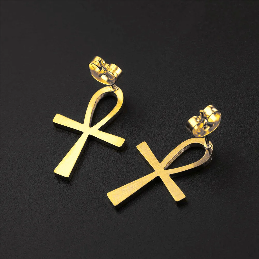 Starlord Ankh серьги гвоздики Crux Ansata Cross Key of the Nile нержавеющая сталь/золотой цвет
