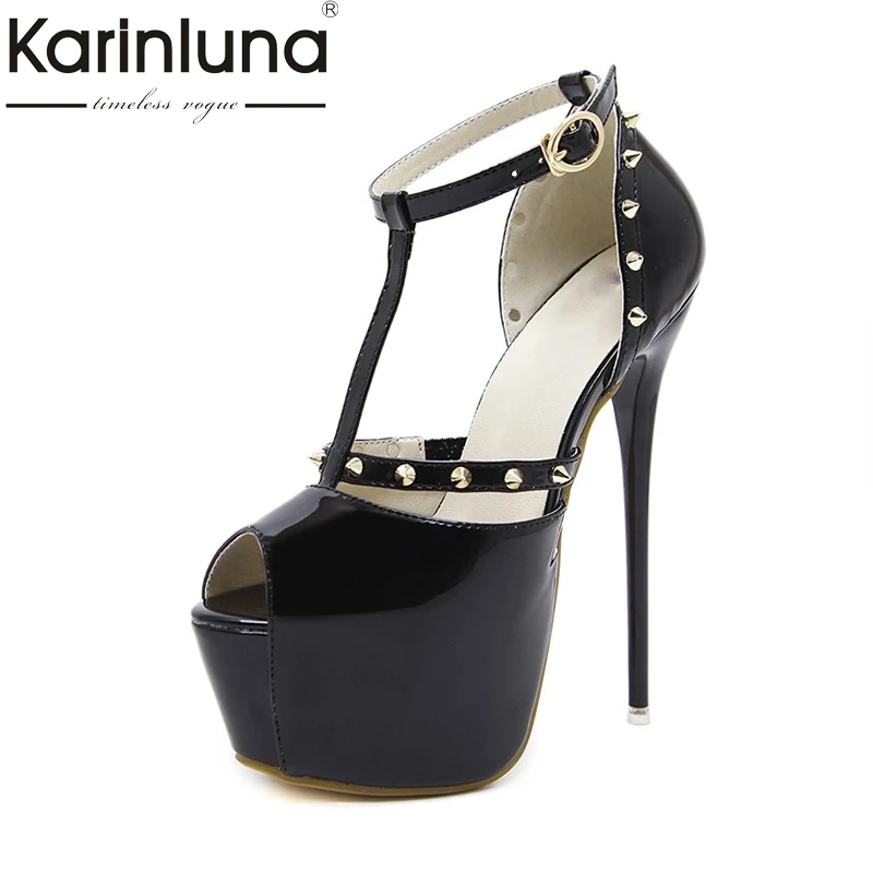 

Karinluna 2018 Summer New Brand Super High Thin Heels Sandals Thick Platform Rivet Shoes Woman Big Size 34-40 Party Lady Shoe