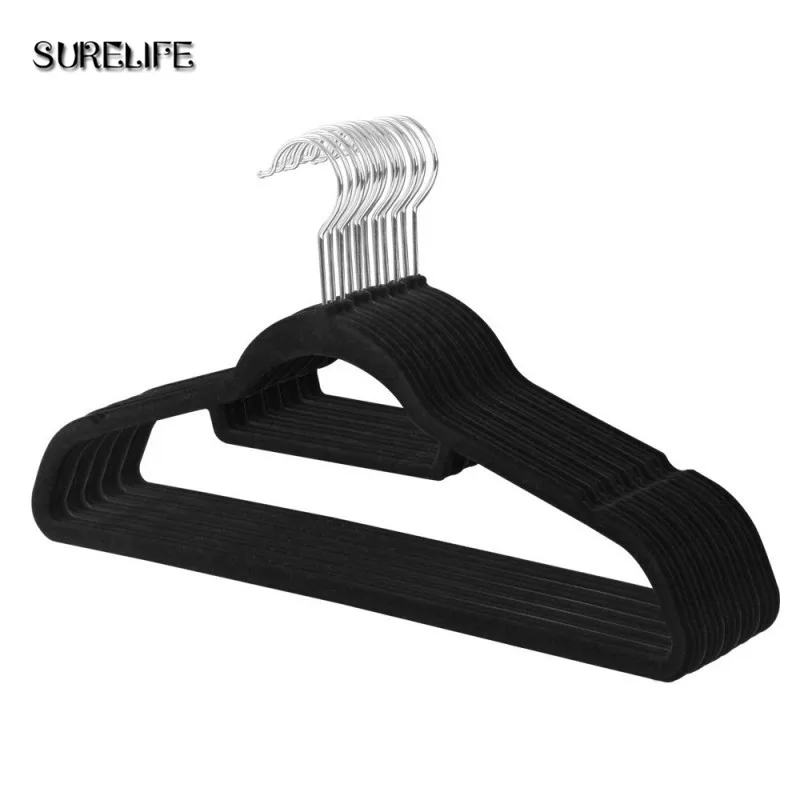 

30pcs 28/42cm High Quality Household Flock Printing Slip-resistant Velvet Hanger Plastic Hangers For Clothes