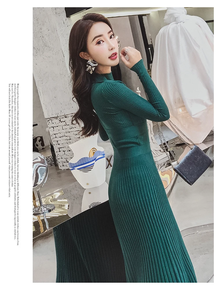 Winter autumn high quality Women Long Knitted Dress Sexy vestidos Back Slim Sweater Dress Fit And Flare Thicken Warm Dress