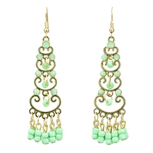 MYTHIC AGE 16cm Bohe Bohemian Antique Gold Color Green Beaded Vintage Earrings For Women 2017 New Jewelry Bijouterie mythic age gold color ethnic chinese element cloisonne enamel leaves dangle earrings wholesale jewelry for women girls new
