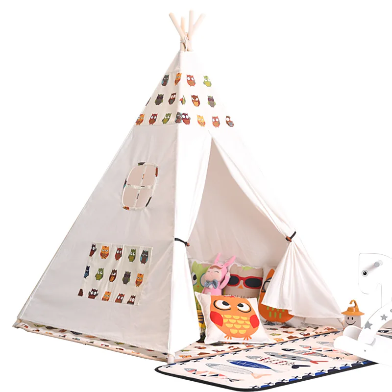 

Canvas Indian Tent Portable Children's Tent Folding Processing Factory Children's Indoor Games House Baby Climbing Cushion