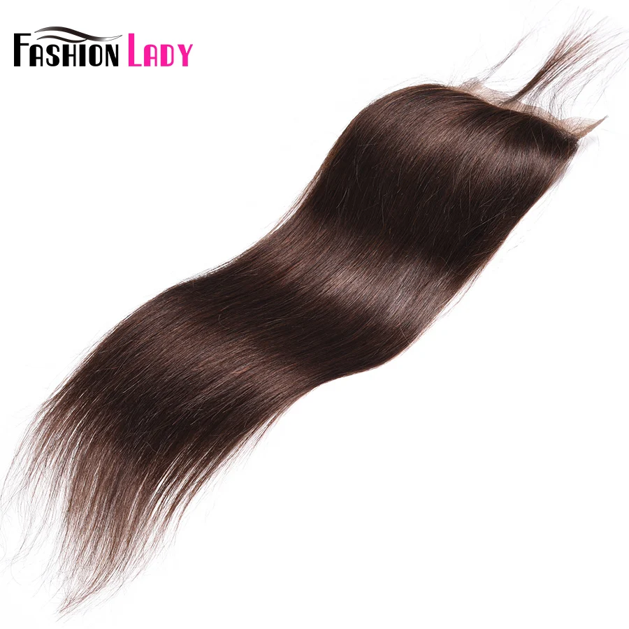 

Fashion Lady Pre-Colored Brazilian Hair Closure Straight Hair Lace Closure 4x4 inches #2 Brown Human Hair Lace Closures Non-Remy