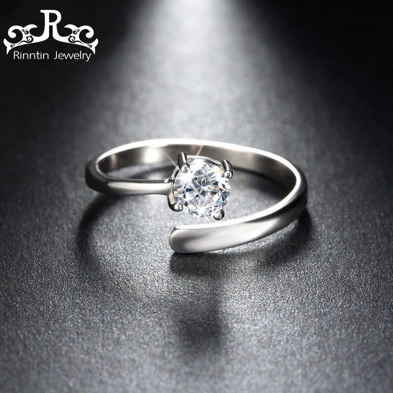 Rinntin 100% Sterling Silver 925 Promise Rings Set With Cubic Zircon Resizable Couple Ring For Women Men Fine Jewelry TSR22 Fine Jewelry