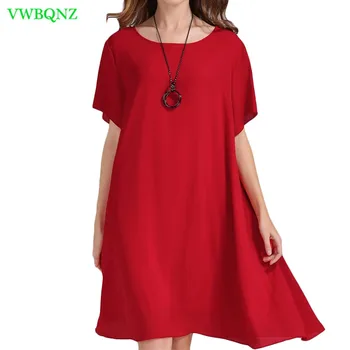 

Plus size Women Dress 2018 Summer Loose Red Chiffon Dresses Temperament Women's Hedging O collar Short sleeve Dresses 6XL A503