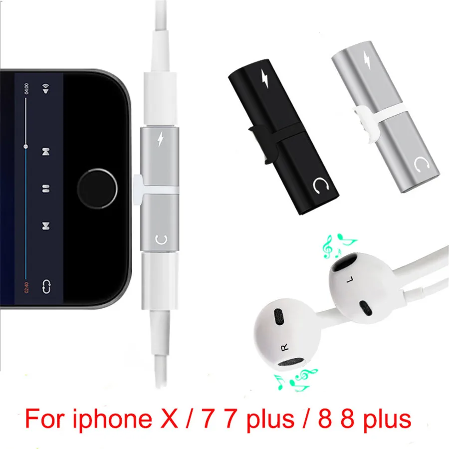 Goedkoop Audio Adapter Voor iPhone 7 8 Plus X Opladen Audio 2 in 1 Lader Kabel Adapter Voor Bliksem Jack om Oortelefoon AUX Kabel