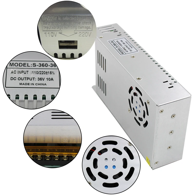Best quality  36V 10A 360W Switching Power Supply Driver for CCTV camera  LED Strip AC 100-240V Input to DC 36V free shipping