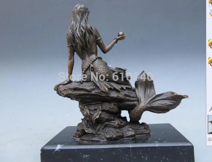

Mermaid Hold Pearl Sit On The Rock Pure Bronze Statue