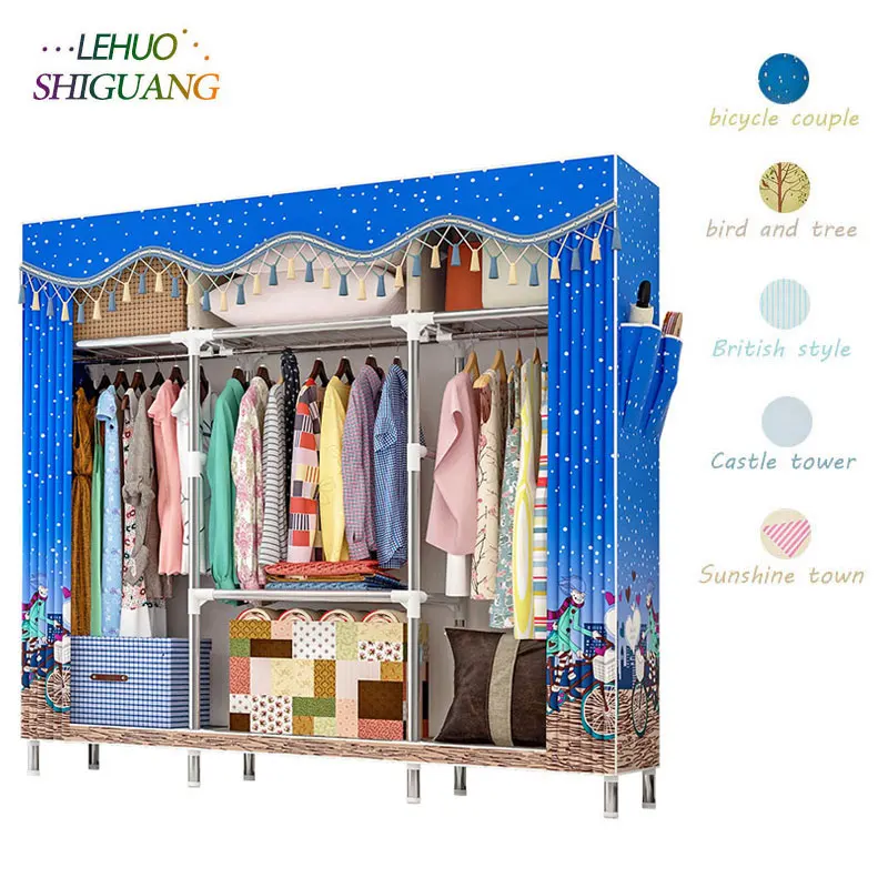 

25MM Bold Round Tube Cloth Wardrobe Simple Assembly Peach Skin Velvet Dust-proof Storage Cabinet Home Furniture