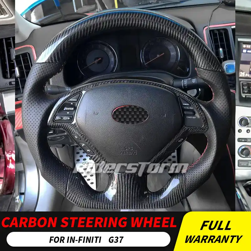 Carbon Steering Wheel For Infiniti G37 Carbon Fiber Steering Wheel Replace Control Button Airbag Paddle Shifter Interior Trim