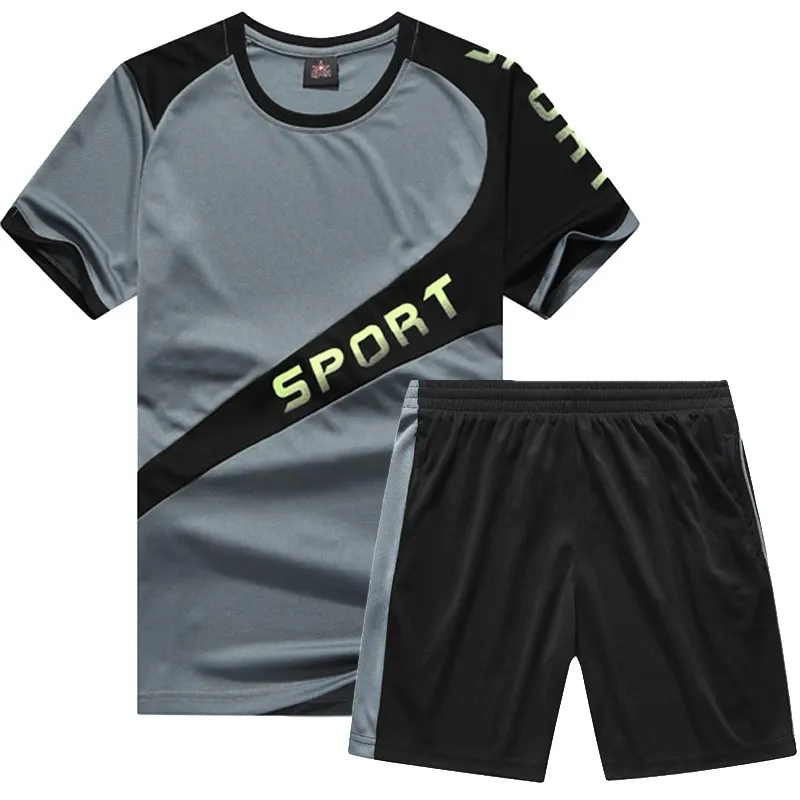 

Alharbi 2019 Summer Sport Suit Breathable Short Sleeve Clothes Tops Shorts for Mens 2Pcs M-8XL