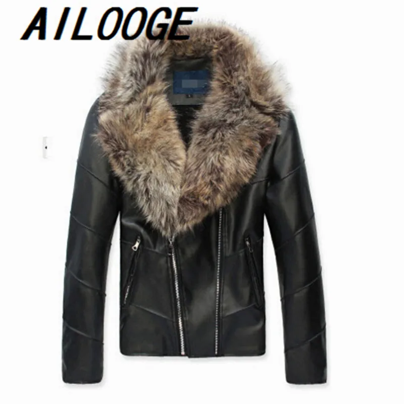 Leather jacket men fur coat biker jacket motorcycle 2015 fashion famous