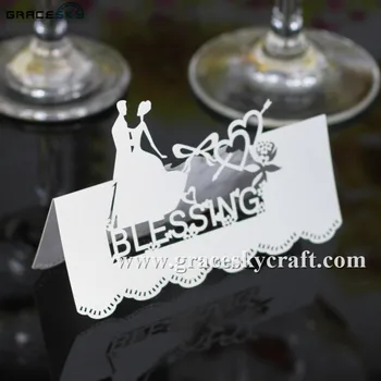 

50Pcs free shipping laser cut Wedding Invitation Seat Name table holder Cards Bride and Groom dancing Name personalized