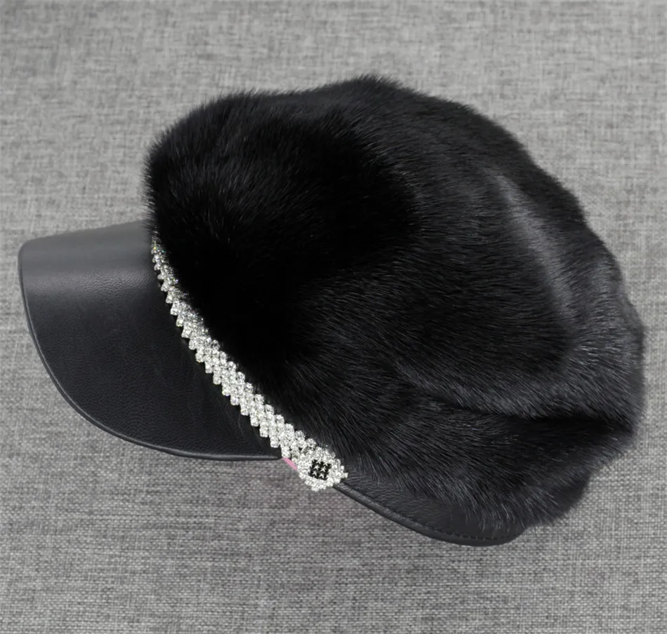 

Brand New Women's Fashion Genuine Full Piece Mink Fur Sheep Leather hat cap