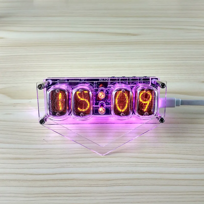 DIY 4 бит RGB светодиодный свечение цифровая плата часов Nixie трубка часы комплект DIY электронные настольные часы в стиле ретро RGB трубка в комплект не входит