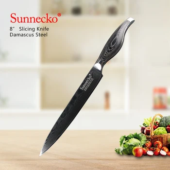 

SUNNECKO 8" inch Slicing Chef Knife Kitchen Knives Japanese Damascus VG10 Steel Blade 60HRC Pakka Wood Handle Meat Cutting Tools