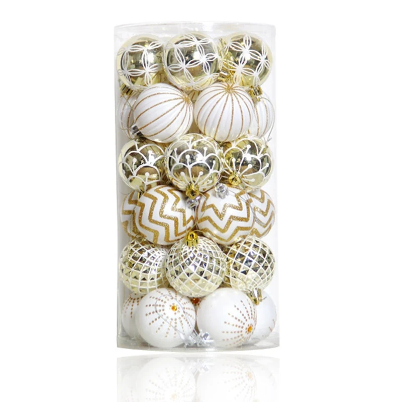 30 piunids/lote bolas colgantes de árbol de Navidad 6 cm plateado dorado copo de nieve Color dibujo decoración bola Navidad Fiesta en casa boda ornamento p20