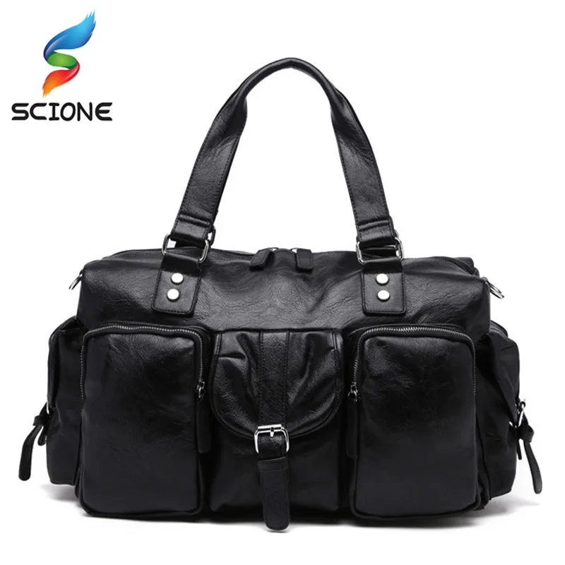 New Trend Mens PU Leather Sports Bag Outdoor Gym Large capacity Sport Handbag Tote Bag Travel