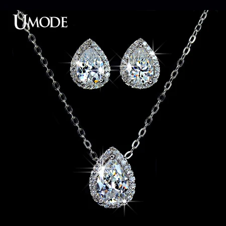 

UMODE Water Drop Design Pear cut Top Quality Cubic Zircon Necklace and Earrings Jewellery Set US0008