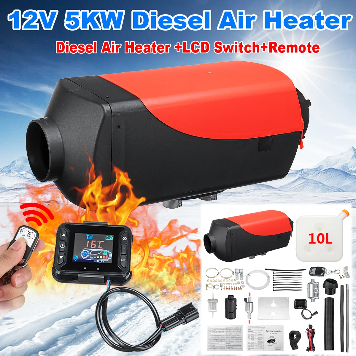 

12V 5KW Air Diesels Heater Thermostat Motorhome Car Heater Inverter With Remote LCD Digital Display for RV Boat Motorhome Trucks