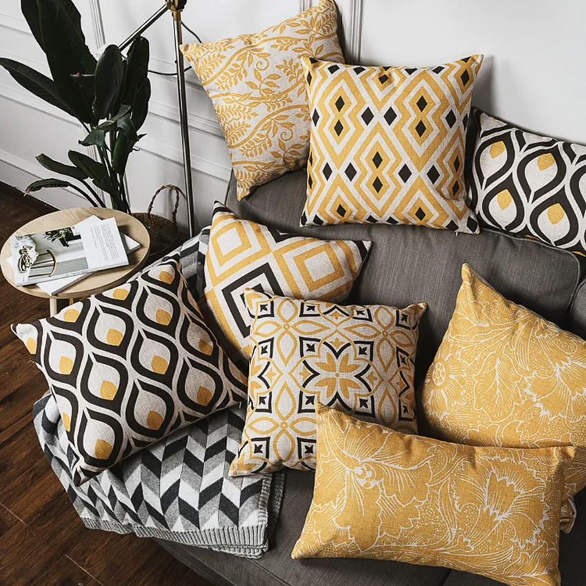 Geometric Office Pillow Yellow Texture Geometry Cover