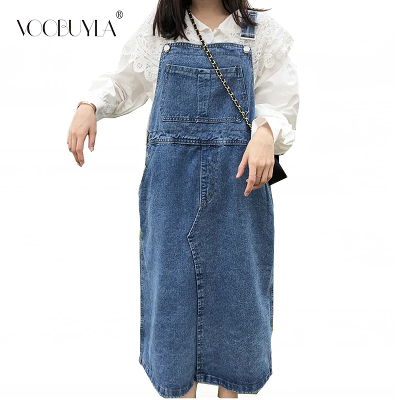 

Voobuyla Sexy Strap Maxi Long Denim Dress 2019 Summer Autumn Women Backless Casual Loose Solid Jeans Dresses One Size Vestidos