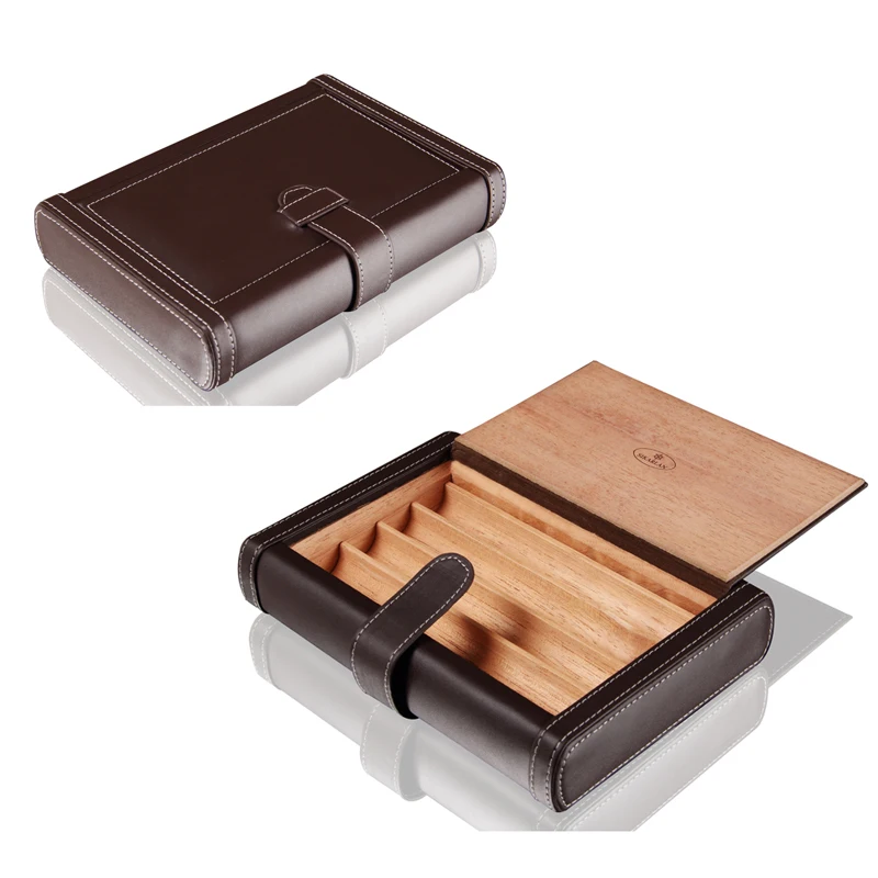 

High-end Genuine Leather Book Cigar Case Travel Carry 4 Tubes Mini Humidor cigarette case for smoker cigar accessories men gift
