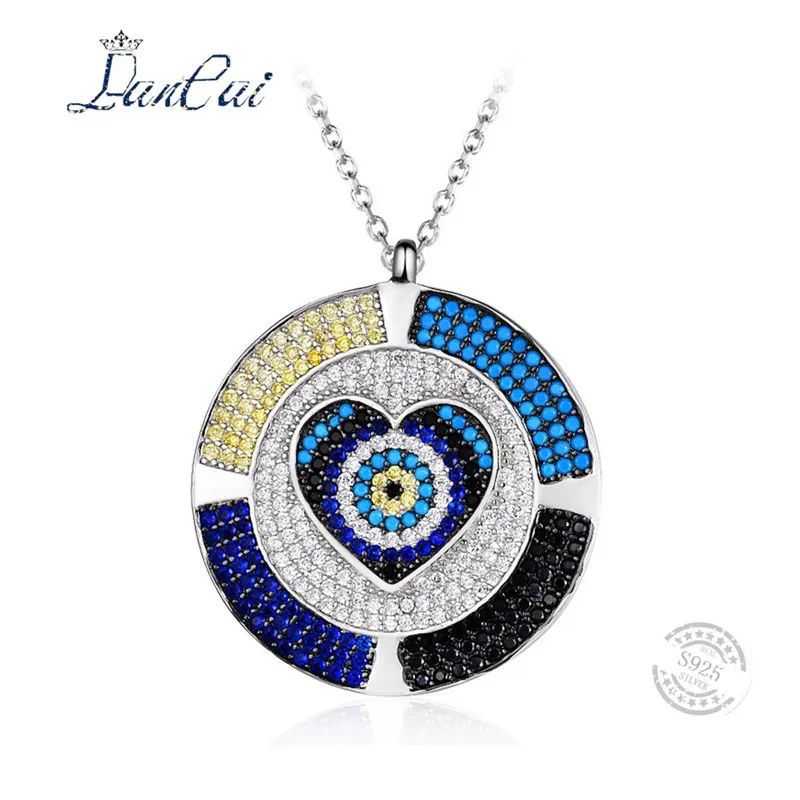 

LANCAI Fashion Manual 925 Sterling Silver Necklace Geometric Round Colorful Zircon Pendant Necklace for Women Fine Jewelry Gift