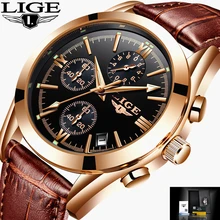 2017 New Watches Men Luxury Brand LIGE Chronograph Men Sports Watches Waterproof Leather Quartz Man Watch Mens Relogio Masculino