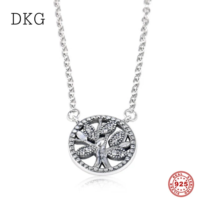

2019 Spring New 925 Sterling Silver Family of Life Tree Round Pendant Necklace Fit for Women's Charm Necklace DIY Jewelry