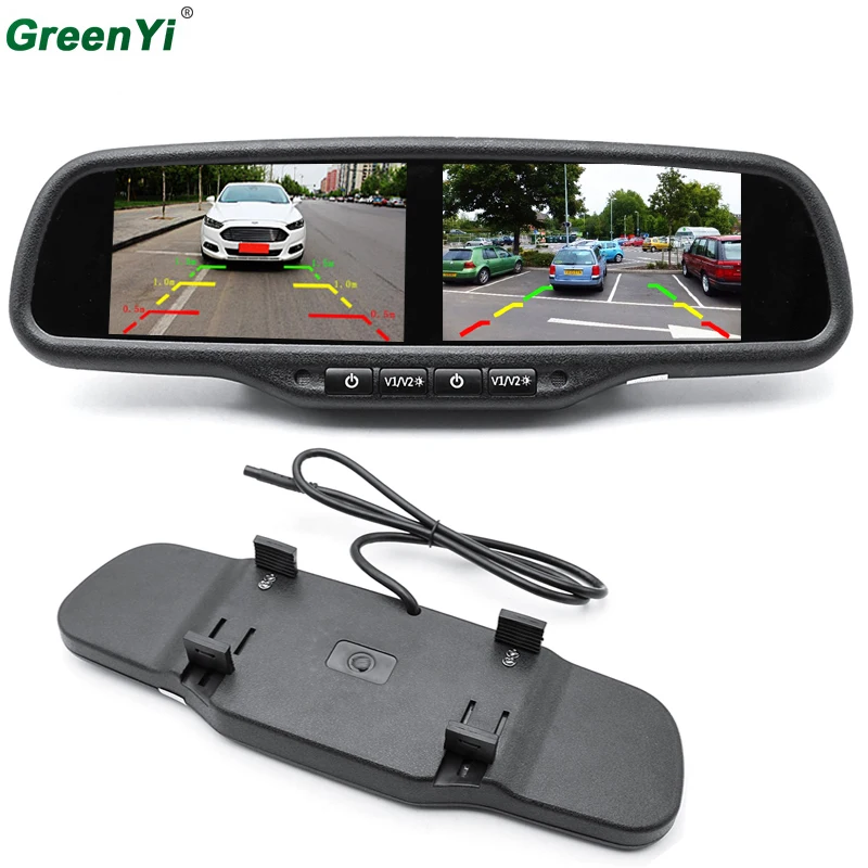 

GreenYi HD 800X480 Dual 4.3 Inch Screen TFT LCD Rear View Car Monitor Mirror 2CH Video In 2PCS Screen Display Universal Version