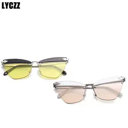 LYCZZ 2018 новые модные кошка полу-глаз RimlessSunglasses Для женщин популярные Брендовая Дизайнерская обувь солнцезащитные очки для дам Óculos де золь