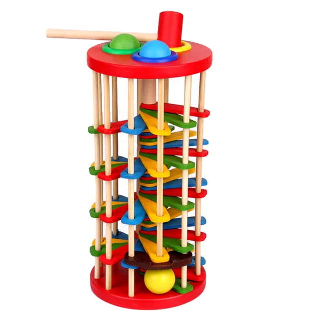 US $10.02 Wooden Toys Batting Ladder Hand Knock The Ball Montessori Mathematics Early Educational Colorful To