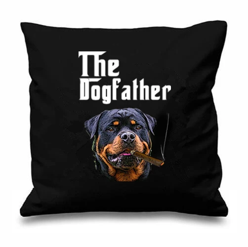 

Black The Dogfather Rottweiler Throw Pillows Cases Cool Smoking Rott Rottie Cushion Cover Watchman Guard Dog Lover Gifts Decor