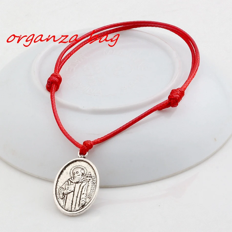 

Hot ! 1pcs Adjustable Bracelets Red Waxes rope Alloy St benedict Charm Bracelets B-40